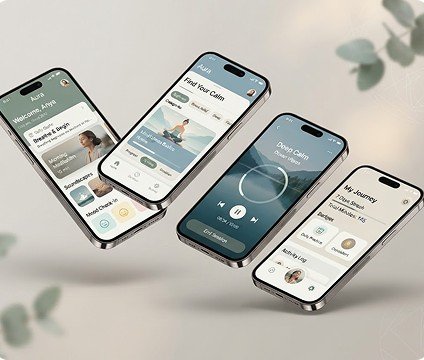 Bloom Wellness mobile application interface with mindfulness screens